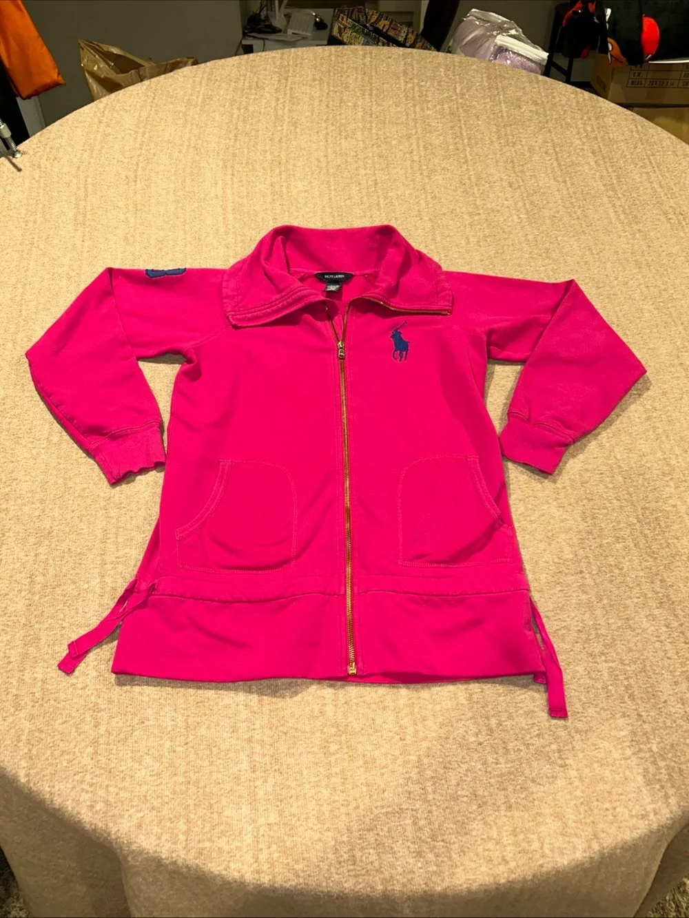 Ralph Lauren Hot Pink Zip-Front Kids Jacket with Navy Pony